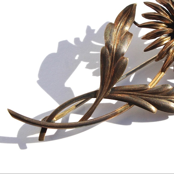 Vintage Symmetalic Sterling Silver Flower Brooch 14K Gold Overlay Floral Large - Picture 4 of 6